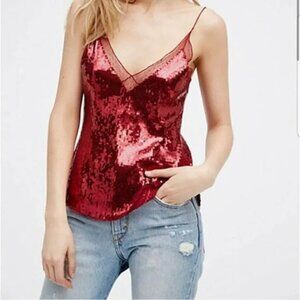 Free People - Intimately FP maroon lace-trim sequin cami